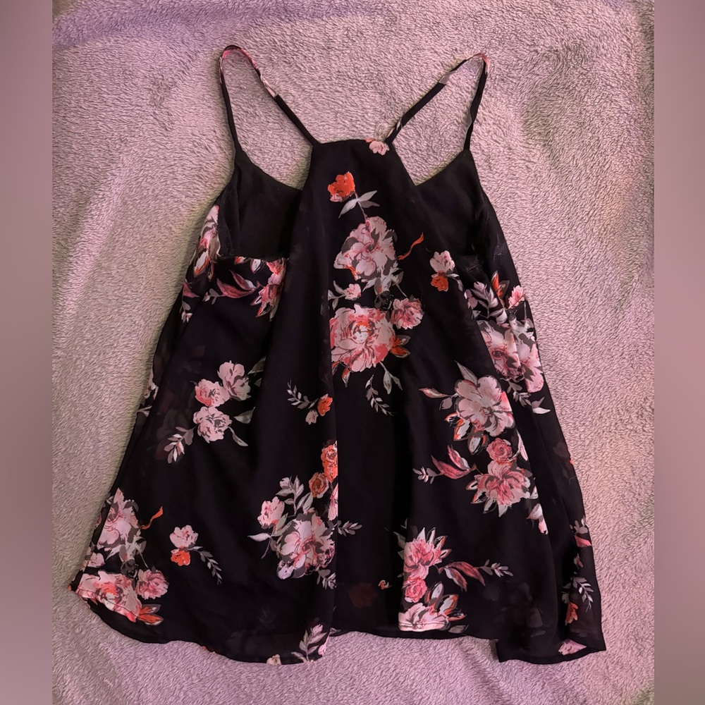 Charlotte Russe Black Floral Tank Top